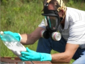 Detective Tim Steine with the Haleyville Police Department looks at the cooking Meth